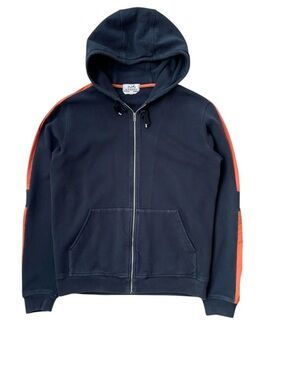 Diesel Navy Zip-Up Hoodie with Orange Sleeve Stripes